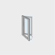 Illustrated 3D rendering of a single casement window partially open, showcasing its hinged side and the direction it swings outward, with integrated window actuators for ease of use.