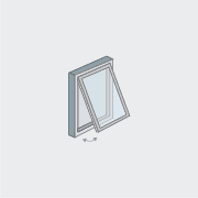 Illustration of an open casement window with the sash extending outward from the frame, showcasing natural ventilation. The window is depicted from a three-quarter angle against a plain background.